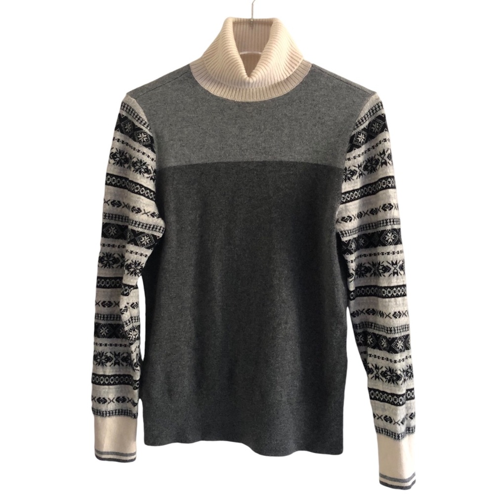 Lands’ End Cashmere Sweater Turtleneck Neck Fair Isle Colorblock Size Medium